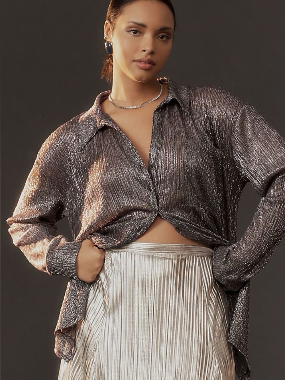 Anthropologie Pilcro Metallic Buttondown Shirt